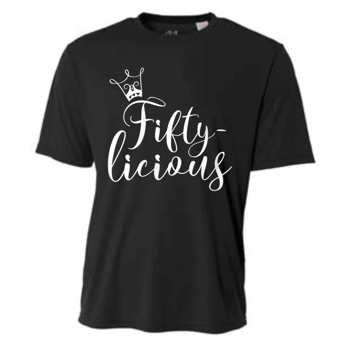 WoM.e.n.s Fifty-licious Crown 50th Birthday for Her Queen Fiftylicious V-Neck Cooling Performance Crew T-Shirt