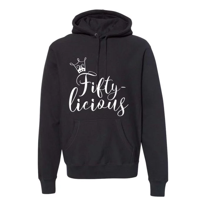 WoM.e.n.s Fifty-licious Crown 50th Birthday for Her Queen Fiftylicious V-Neck Premium Hoodie