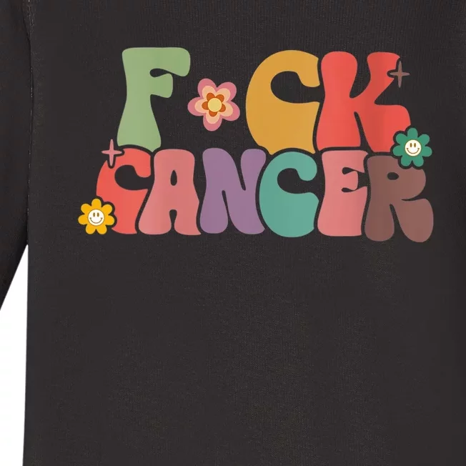 Wo Fuck Cancer Groovy Retro Baby Long Sleeve Bodysuit