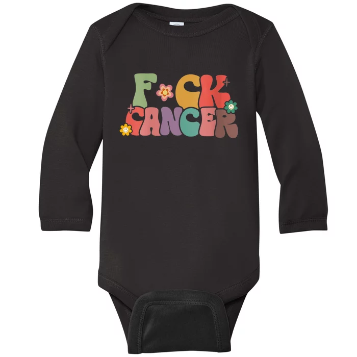 Wo Fuck Cancer Groovy Retro Baby Long Sleeve Bodysuit