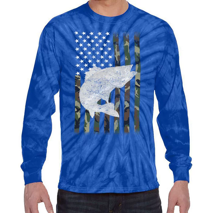 Walleye Fishing Camouflage Flag Angler Gift Tie-Dye Long Sleeve Shirt