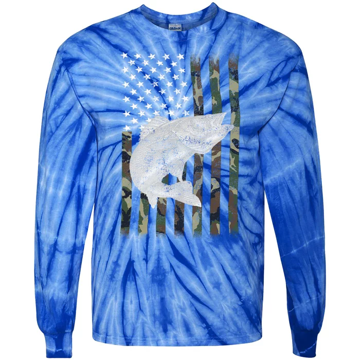 Walleye Fishing Camouflage Flag Angler Gift Tie-Dye Long Sleeve Shirt