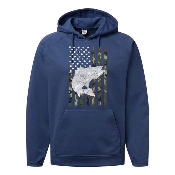 Walleye Fishing Camouflage Flag Angler Gift Performance Fleece Hoodie