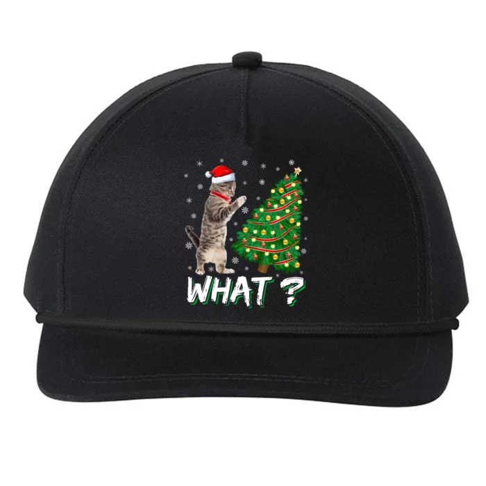 What Funny Cat Pushing Christmas Tree Over Cat Xmas Gift Snapback Five-Panel Rope Hat