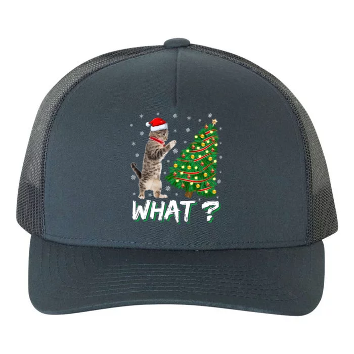 What Funny Cat Pushing Christmas Tree Over Cat Xmas Gift Yupoong Adult 5-Panel Trucker Hat