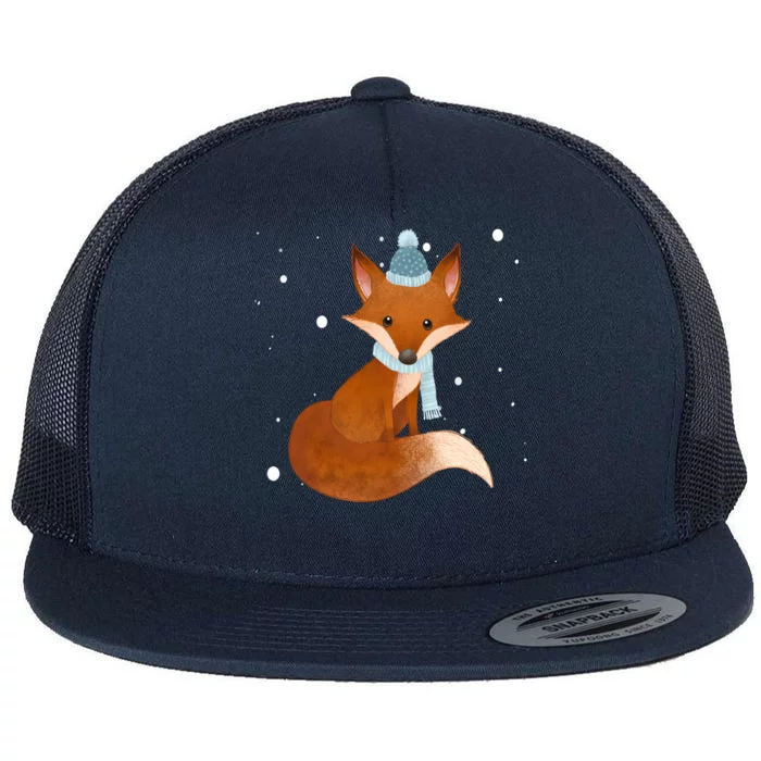 Winter Fox Cute Flat Bill Trucker Hat