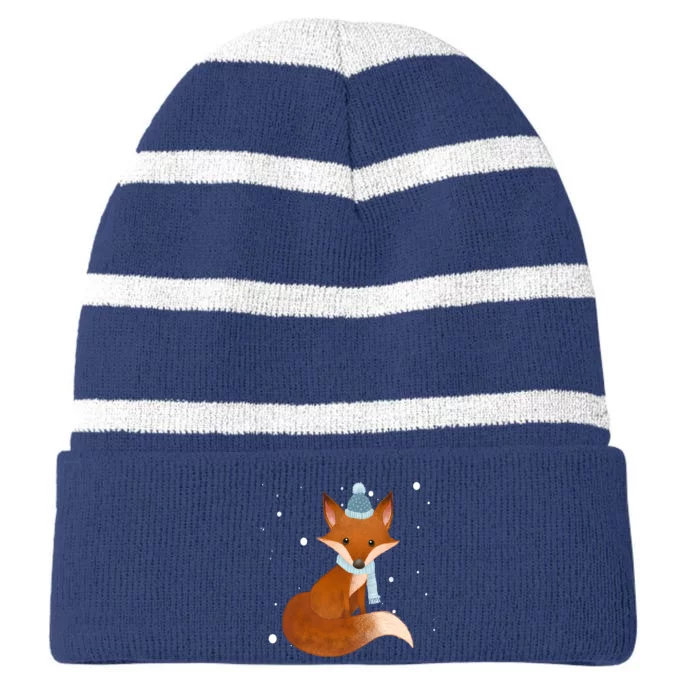 Winter Fox Cute Striped Beanie with Solid Band