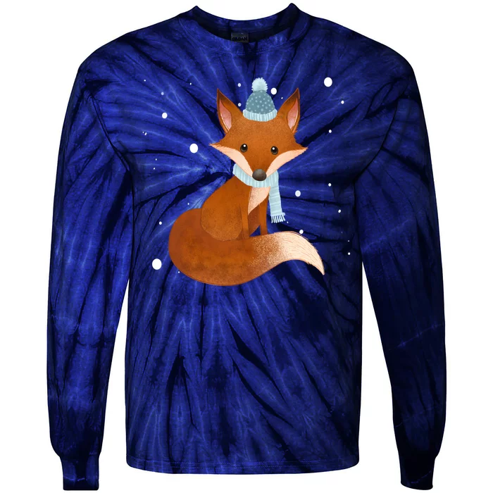 Winter Fox Cute Tie-Dye Long Sleeve Shirt