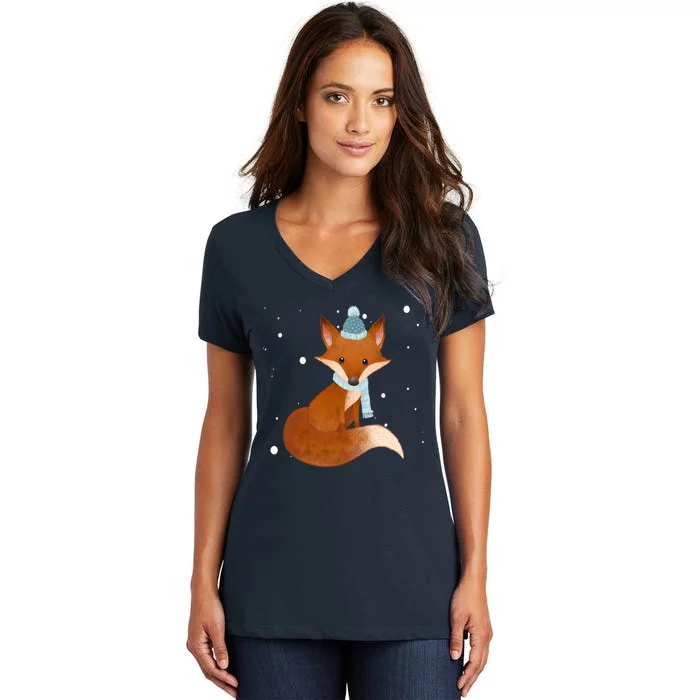 Winter Fox Cute Women's V-Neck T-Shirt