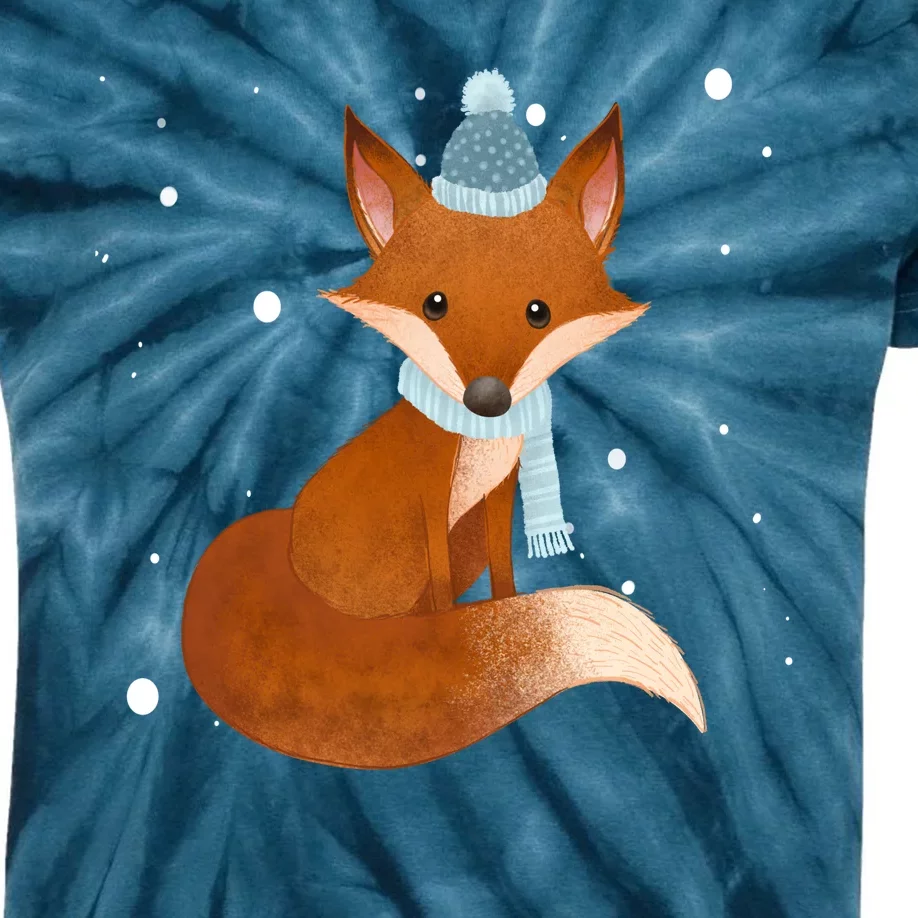 Winter Fox Cute Kids Tie-Dye T-Shirt