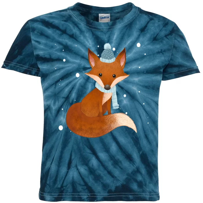 Winter Fox Cute Kids Tie-Dye T-Shirt