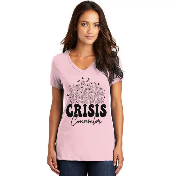 Wildflower Floral Crisis Counselor Graphic Design Women's V-Neck T-Shirt