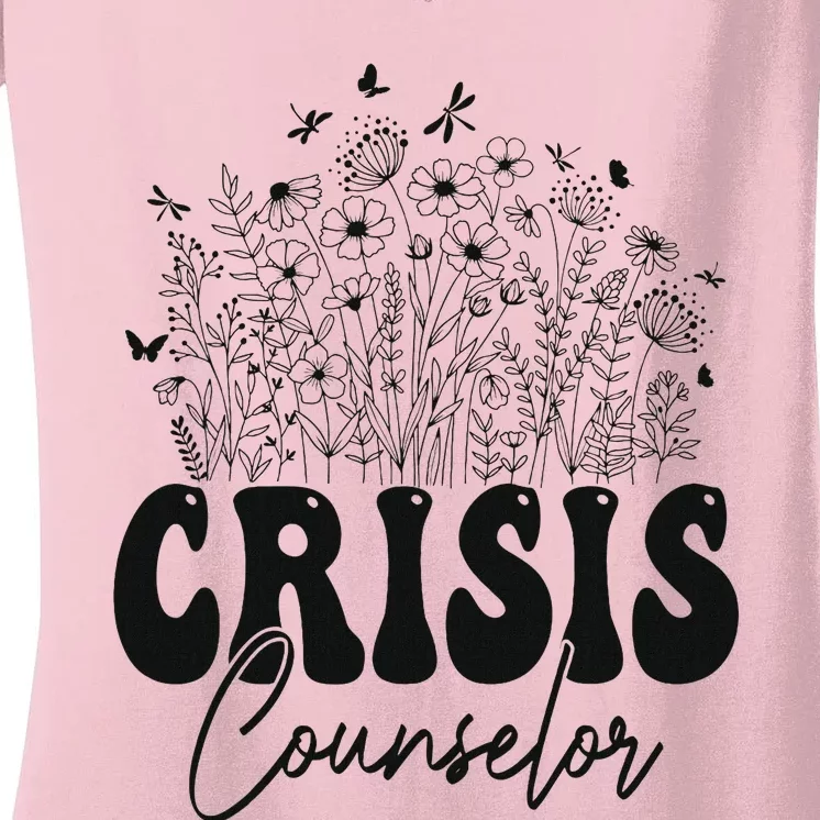 Wildflower Floral Crisis Counselor Graphic Design Women's V-Neck T-Shirt