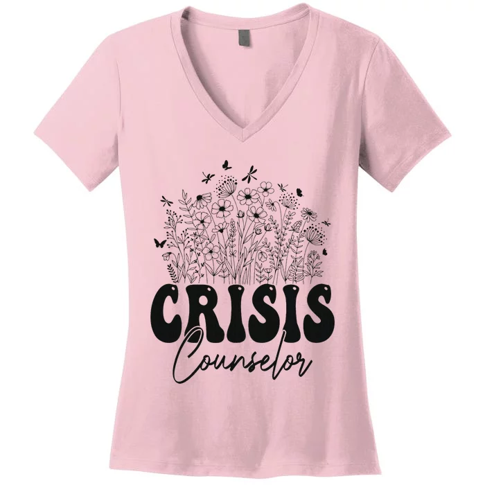 Wildflower Floral Crisis Counselor Graphic Design Women's V-Neck T-Shirt