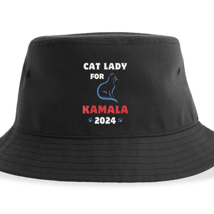 Women Funny Cat Lady Kamala Harris President 2024 Cat Mom Women Gift Sustainable Bucket Hat