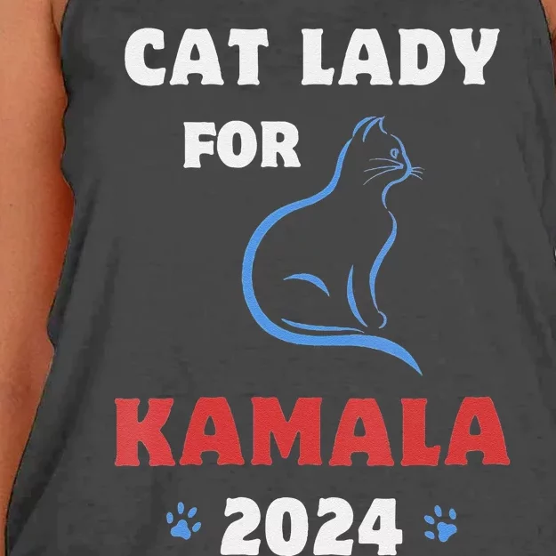 Women Funny Cat Lady Kamala Harris President 2024 Cat Mom Women Gift Women's Knotted Racerback Tank