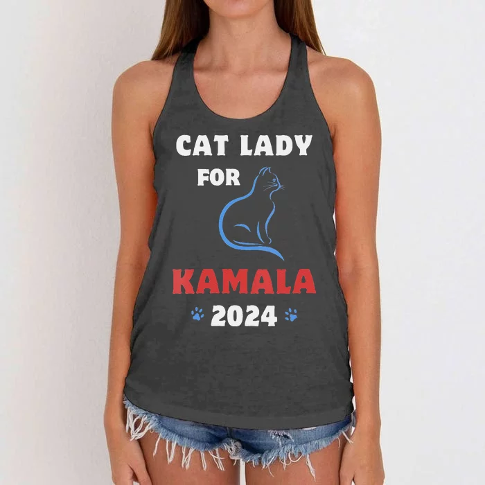 Women Funny Cat Lady Kamala Harris President 2024 Cat Mom Women Gift Women's Knotted Racerback Tank