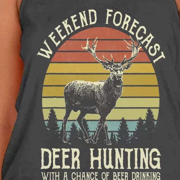 Weekend Forecast Deer Hunting With A Chance Of Beer Drinking Women's Knotted Racerback Tank