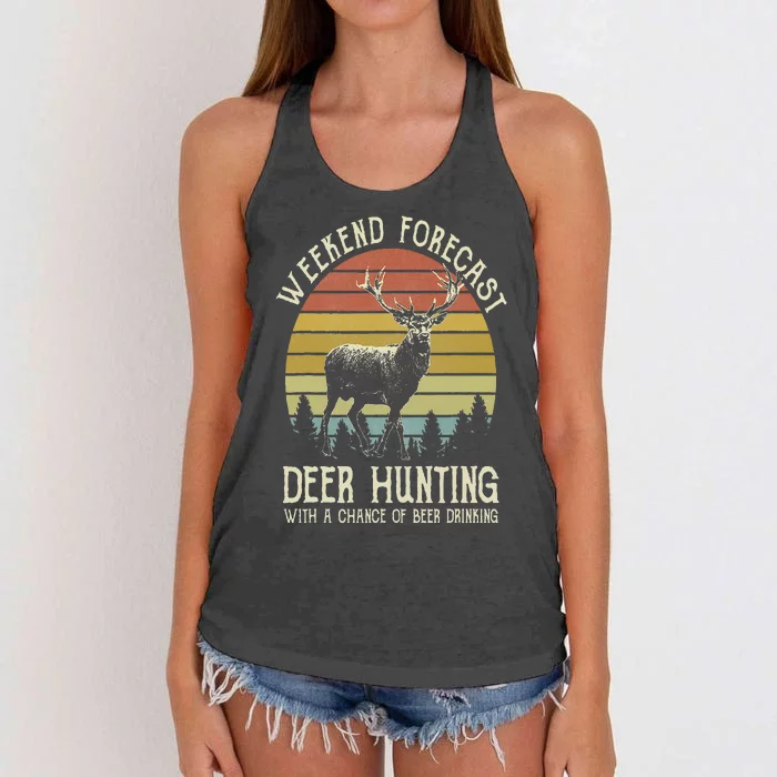 Weekend Forecast Deer Hunting With A Chance Of Beer Drinking Women's Knotted Racerback Tank