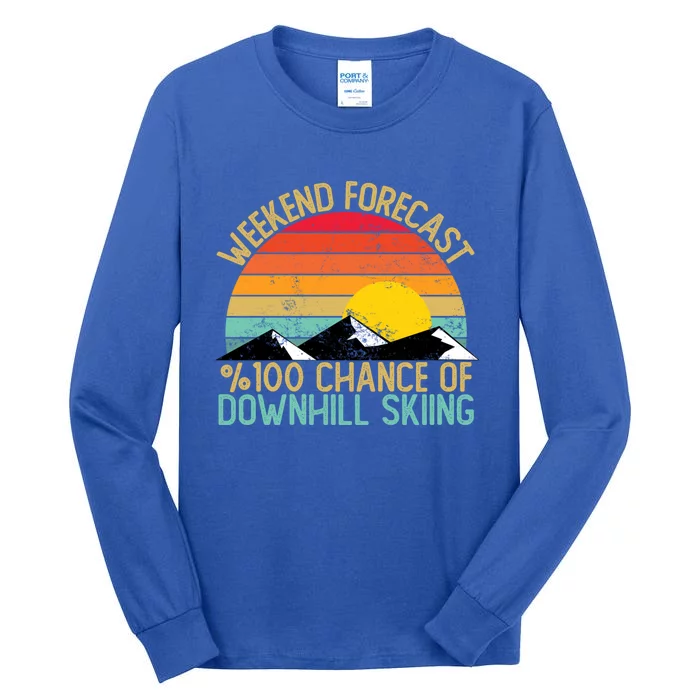 Weekend Forecast Downhill Skiing Great Gift Funny Retro Gift Tall Long Sleeve T-Shirt