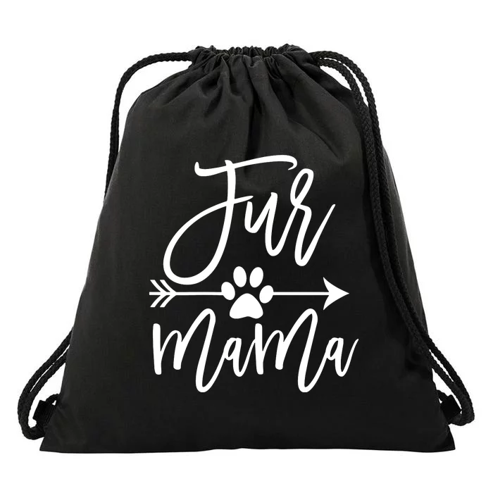 Womens Funny Dog Mom Cute Cat Mom Sayings With Arrow Fur Mama Drawstring Bag