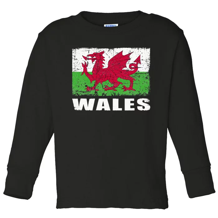 Wales Flag Design Grunge Country Flag Wales Toddler Long Sleeve Shirt