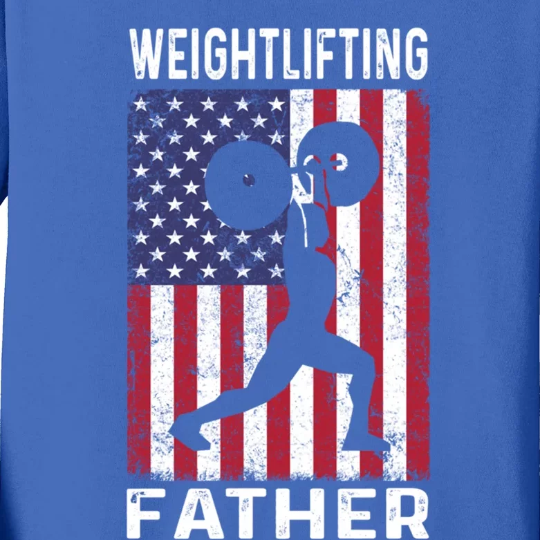 Weightlifting Father Dad Usa Flag 4th Of July Gift Kids Long Sleeve Shirt