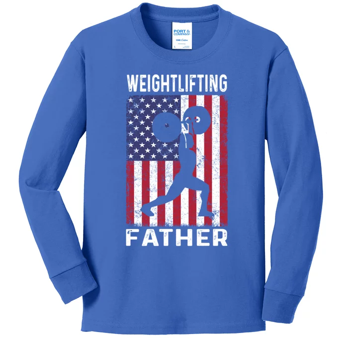 Weightlifting Father Dad Usa Flag 4th Of July Gift Kids Long Sleeve Shirt