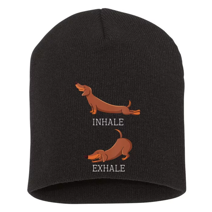 Womens Funny Dachshund Weiner Dog Yoga Inhale Exhale Wiener Sausage Short Acrylic Beanie