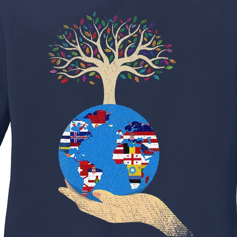 World Flags Environmental Awareness Earth Day Ladies Long Sleeve Shirt