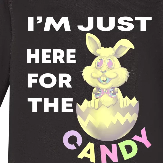 Womens Funny Easter Quote I'm Just Here For The Candy Cool Easter Baby Long Sleeve Bodysuit