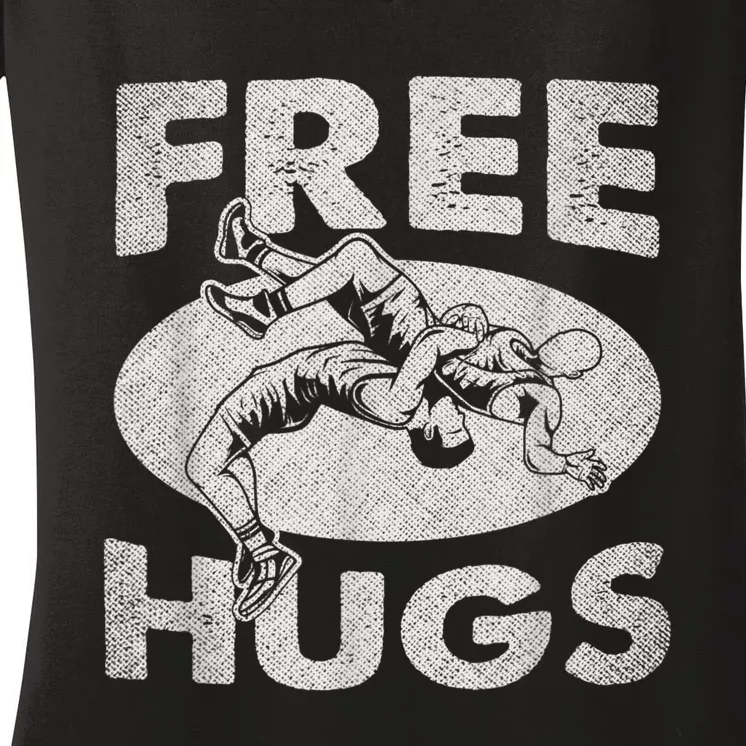 Wrestling Funny Free Hugs Wrestling Women's V-Neck T-Shirt