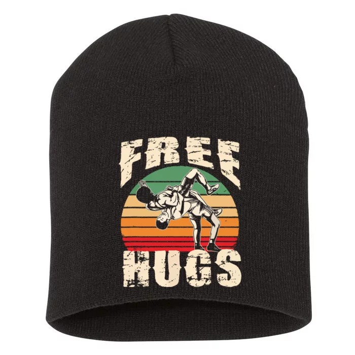 Wrestling Funny Free Hugs Wrestling 3744 Short Acrylic Beanie