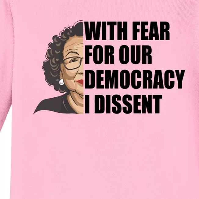 With Fear For Our Democracy I Dissent Funny Immunity Quote Baby Long Sleeve Bodysuit