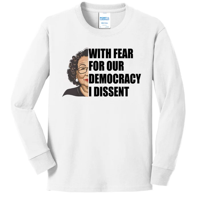 With Fear For Our Democracy I Dissent Funny Immunity Quote Kids Long Sleeve Shirt