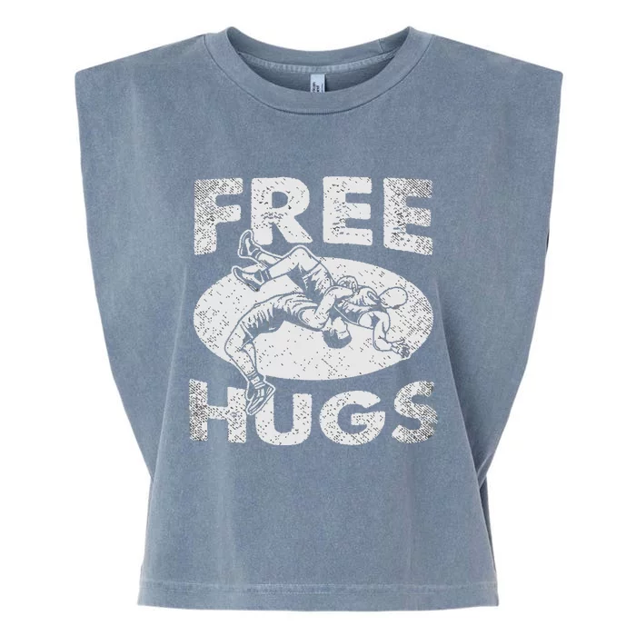 Wrestling Funny Free Hugs Wrestling Garment-Dyed Women's Muscle Tee