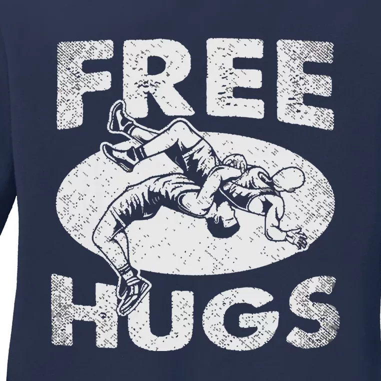 Wrestling Funny Free Hugs Wrestling Ladies Long Sleeve Shirt