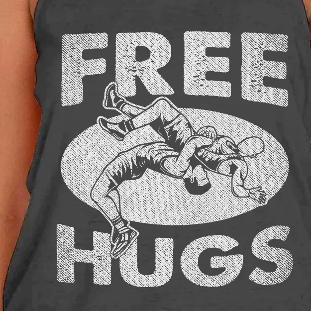 Wrestlings Funny Free Hugs Wrestling Women's Knotted Racerback Tank