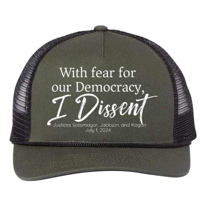 With Fear For Our Democracy I Dissent Funny Immunity Retro Rope Trucker Hat Cap