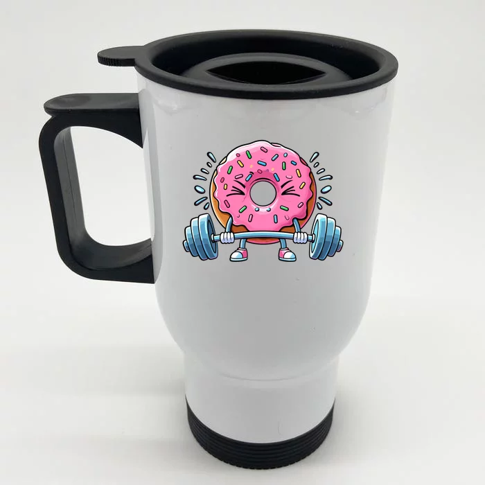 Weightlifing Funny Fitness Workout Gym Donut Lover Doughnut Gift Front & Back Stainless Steel Travel Mug