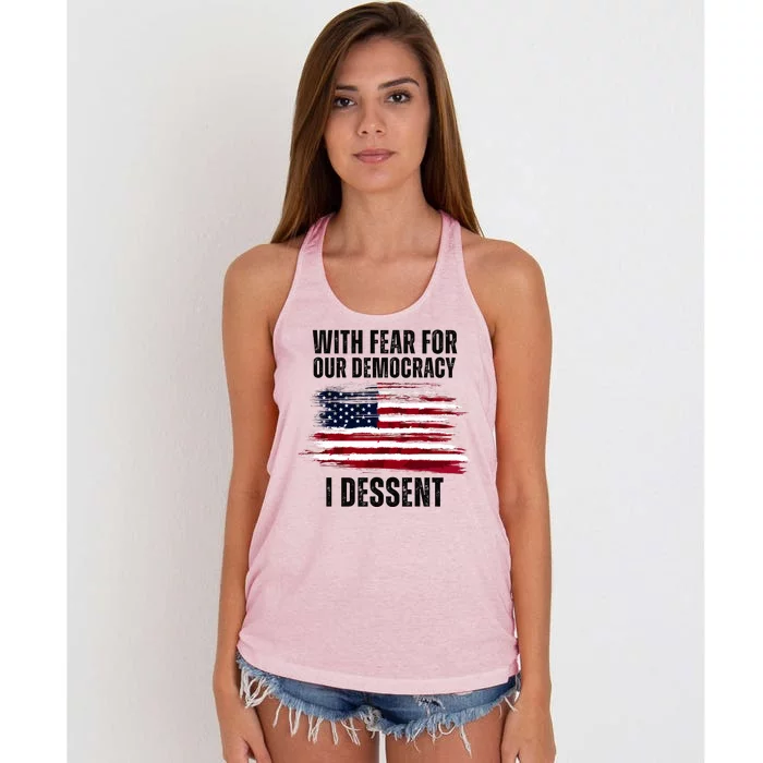 With Fear For Our Democracy I Dissent Usa Distressed Flag Women's Knotted Racerback Tank