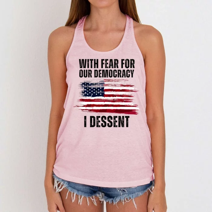 With Fear For Our Democracy I Dissent Usa Distressed Flag Women's Knotted Racerback Tank