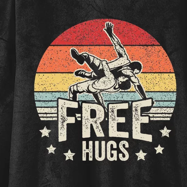 Wrestling Funny Free Hugs Wrestling Hooded Wearable Blanket