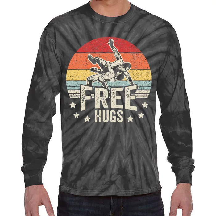 Wrestling Funny Free Hugs Wrestling Tie-Dye Long Sleeve Shirt