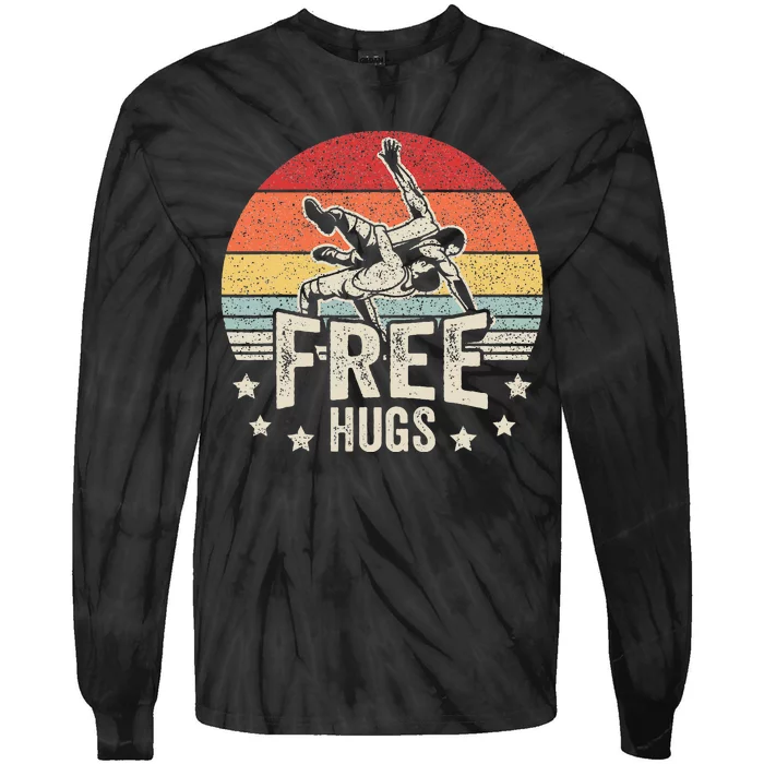 Wrestling Funny Free Hugs Wrestling Tie-Dye Long Sleeve Shirt