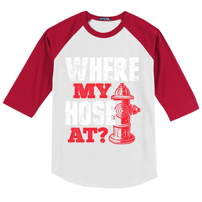 Wildland Firefighter Firefighting Fireman Where My Hose At Kids Colorblock Raglan Jersey