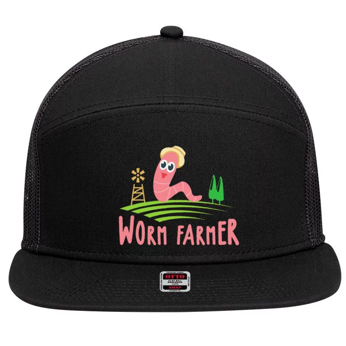 Worm Farmer Funny Vermiculture Gardening 7 Panel Mesh Trucker Snapback Hat