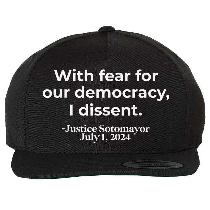 With Fear For Our Democracy I Dissent Wool Snapback Cap