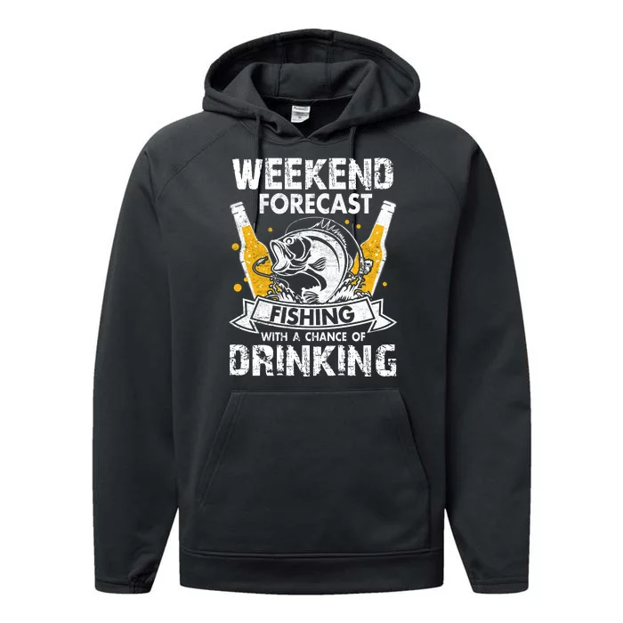 Weekend Forecast Fishing With Chance Drinking Cold Beer Performance Fleece Hoodie