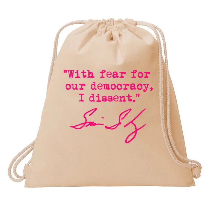 With Fear For Our Democracy I Dissent Political Design Drawstring Bag